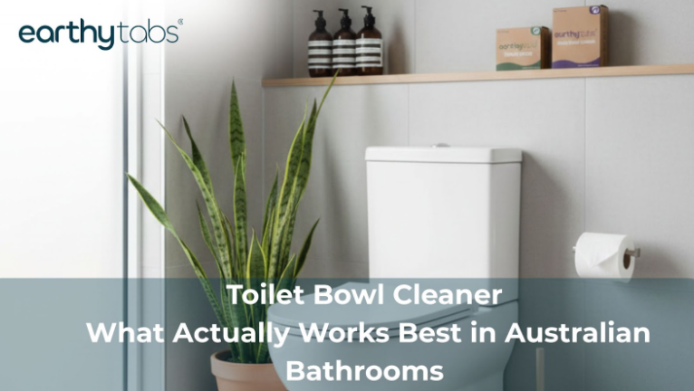 Toilet bowl cleaner in a modern Australian bathroom with a clean, fresh and minimalist design