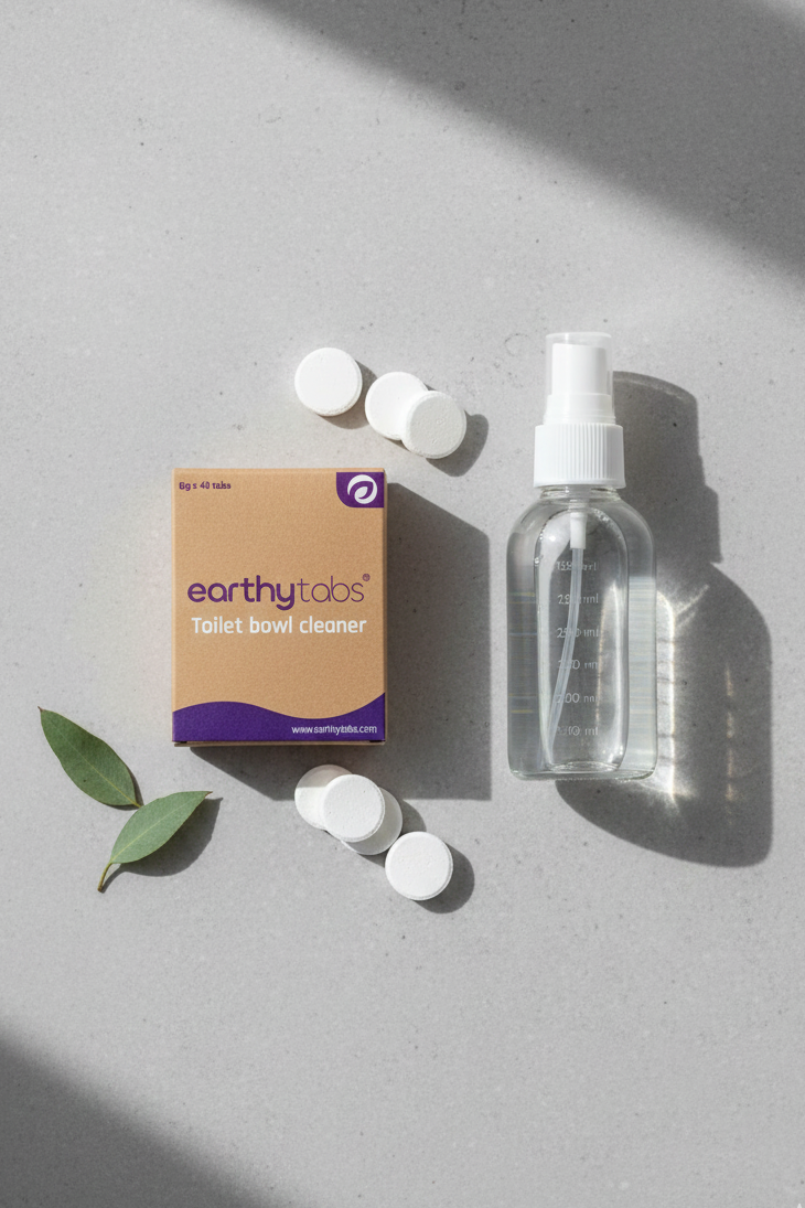 Compact eco-friendly cleaning tablets replacing bulky plastic cleaning bottles